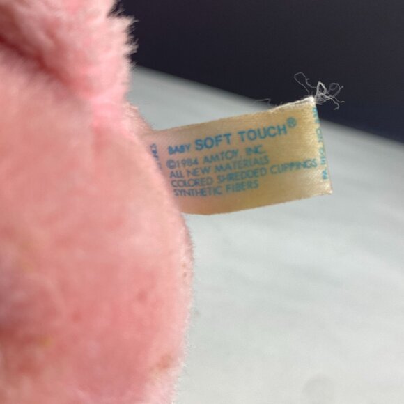 Vintage 1984 Amtoy Baby Soft Touch Plush Pink Elephant Music Box - Picture 7 of 10